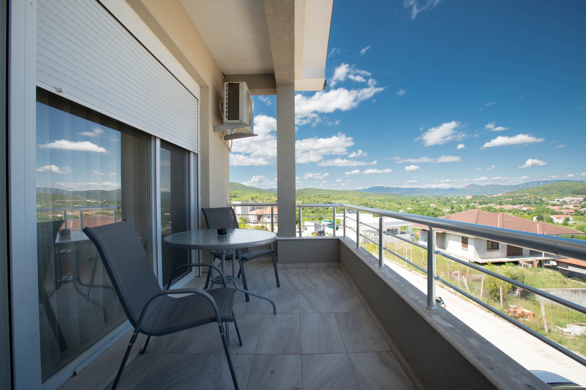 Panoramic city view from the Deluxe Apartments terrace, Gevgelija